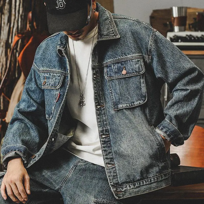 Winter Clothing Men Style - Modne luźne kurtki dżinsowe Mężczyzna Cargo