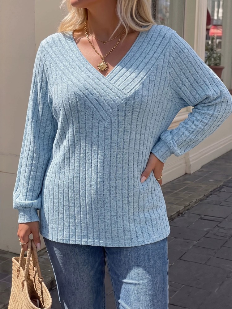 Winter Clothing For Plus Size Women - Damski sweter dzianinowy z długim rękawem
