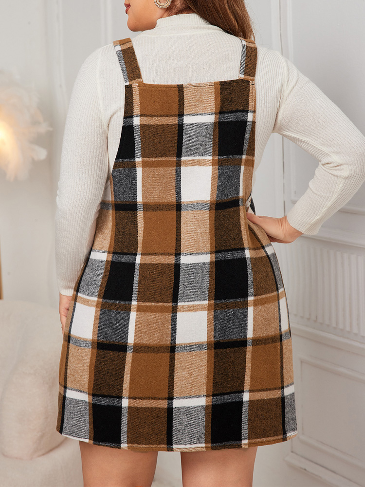 GIBSIE Plus Size Plaid Strap D – Winter Clothing For Plus Size Women recenzja i cena